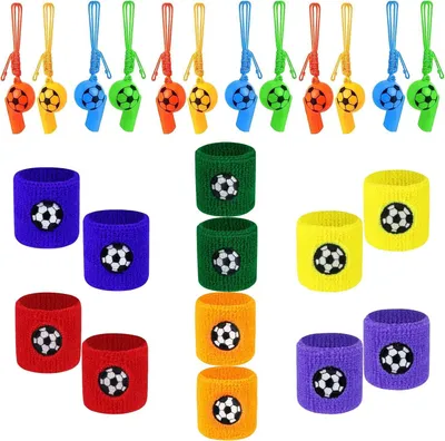 Productafbeelding van Kunststof fluitjes + 12 zweetband polsband - Set van 12