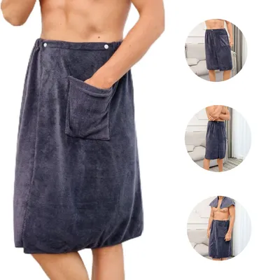 Produktbild von OKWISH Saunatücher Saunatuch Herren anthrazit Saunakilt Sarong Kilt Wellness Klettverschluss 100% Baumwolle