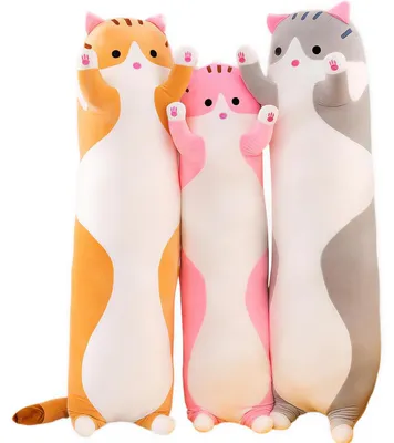 Immagine prodotto di Cuscino a forma di gatto in peluche - Grande, morbido, ideale per coccole - Grigio, 110 cm