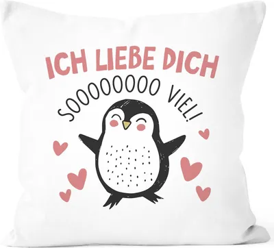 Produktbild von Kissenbezug Geschenk Liebe Valentinstag Jahrestag Pinguin Spruch Ich liebe dich Herz SpecialMe® weiß 40cm x 40cm