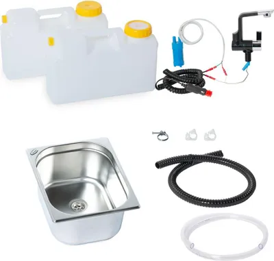 Produktbild von 12V Miniküche Technikset Wohnmobil Bausatz Waschbecken 325x265x150 mm Arona OL Vito T4 T5