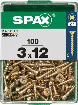 Produktbild von SPAX 4081020300122, Schraube, Stahl, Zink, Holz, Flachkopf, Pozidriv, Gelb