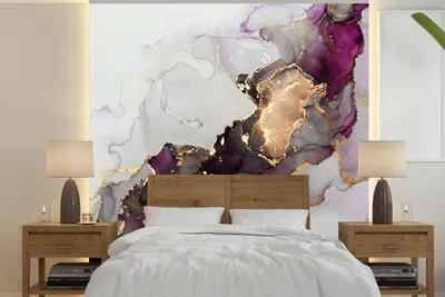 Produktbild von MuchoWow® Fototapete für Wohnzimmer oder Schlafzimmer Wandtapete Vinyl Motivtapete Marmor - Abstrakt - Gold - Lila - 280x280 cm - Hintergrundbild