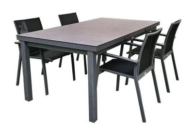 Produktbild von 5-tlg. Alu Gartenmöbel Set anthrazit Tisch ausziehbar 180-240 cm mit 4 stapelbaren Stühlen