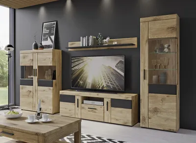 Produktbild von Wohnwand >Grano< (4-teilig) in Viking Eiche Nachbildung - 317x195x41 (BxHxT)