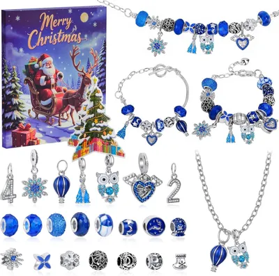 Immagine prodotto di Calendario dell'Avvento a tema gioielli 2025 - Calendario di Natale - Bracciale - Calendario dell'Avvento di 24 giorni - Regalo - Idee regalo di Natale fai da te - Kit per bracciale con charms