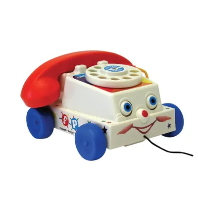 Immagine prodotto di Fisher-Price classic FISH800501 Retro Plapper Telephone, giocattolo da tirare su ruote, gioco di ruolo con quadrante che squilla e occhi che ruotano, telefono da tirare, per neonati e bambini di età superiore a 1 anno