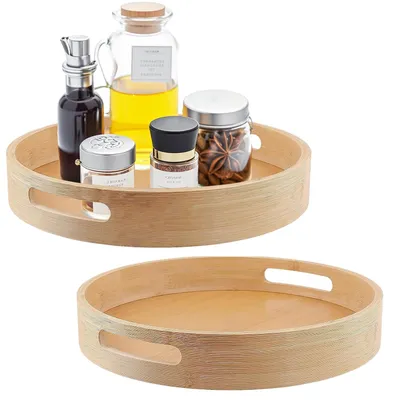 Produktbild von TRANKIELO® - Holz-Drehteller, 30 cm - Kräuterregal aus Bambus - Drehbarer Organizer - Kompakt und robust