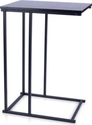 A black side table with an MDF top is shown against a white background.