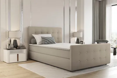 Produktbild von Boxspringbett Schlafzimmerbett MARKOS 180x220cm Stoff Soro Beige inkl. Topper