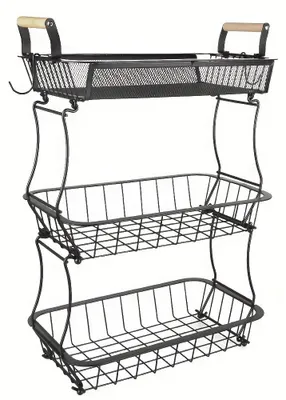 Produktbild von Aufbewahrungsbox aus schwarzem Kohlenstoffstahl mit Holzgriffen - 37x22x55 cm