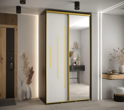 Obrázok produktu pre Šatníková skriňa YVONA 13 - 130/60 cm, čierna / biela / zlatá