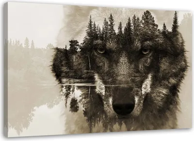 Produktbild von Leinwandbild wolf abstrakt 90x60 cm Feeby braun wandbild bereit zum aufhängen