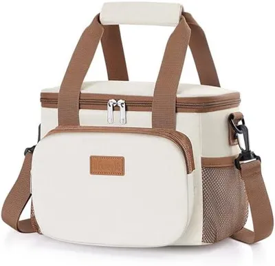 Produktbild von 9L 12 Dosen Kühltasche klein unterwegs, Isolierte Cooler Bag Lunchtasche faltbar für Herren und Damen, wasserdichte Thermotasche Umhänge für Essen, Bier, Arbeit, Strand, Reise, Creme