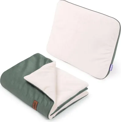 Produktbild von Kinderwagenset – Decke und Kissen – Ecru Plüsch & Olive Velvet
