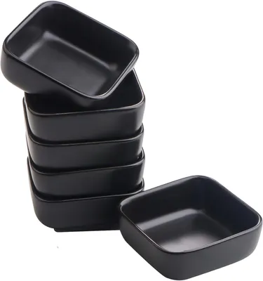 Zdjęcie produktu dla Miska do sosu zestaw 6 sztuk, kwadratowa, ceramika, 8 x 6 x 3 cm, 80 ml, czarna, do przekąsek