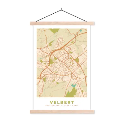 Produktbild von MuchoWow® Textilposter Velbert - Karte - Stadtplan - Vintage 60x90 cm mit holzfarbenen Rahmen - Textil