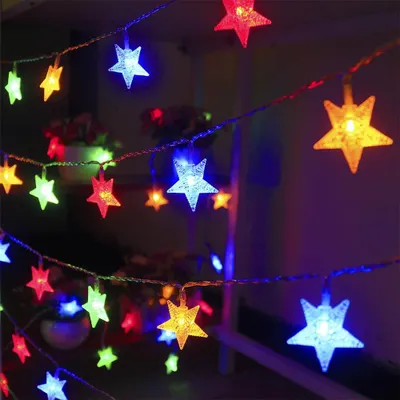 Produktbild von LED Stern Lichterkette Batteriebetrieben Innen Außen Home Party Weihnachten Hochzeit Deko, Bunt, 3m