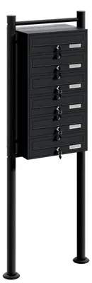 Stehendes Briefkastensystem mit 6 Fächern, schwarz, 150 x 27 x 55,6 cm