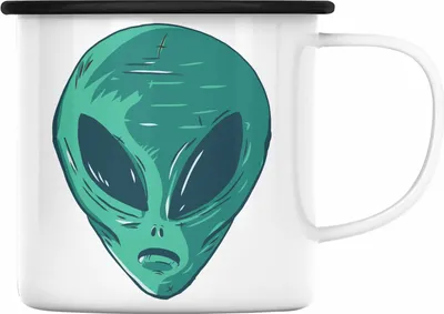 Produktbild von Trendation - Alien Emaille Tasse Geschenk Außerirdische Geschenkidee Grafik UFO Emaille Tasse (Schwarz)