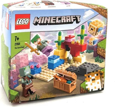 The image shows the packaging of a LEGO Minecraft building set, specifically "The Coral Reef" set.