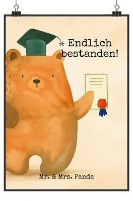 Produktbild von Mr. & Mrs. Panda Bild Bär Prüfung Design DIN A4 - Weiß - Geschenk, Abschluss, Zeugnis, Teddy, wandkunst, Abitur, wanddeko, Bestanden, drucke, Prüfungen, Abschlusszeugnis
