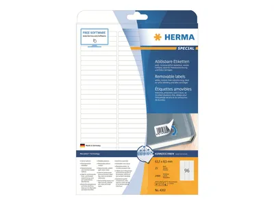 Obrázek produktu pro HERMA 4202, Bílá, Samolepicí štítek, A4, Papír, Laserová/inkoustová tiskárna, Vyjímatelná