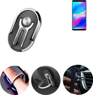 Produktbild von K-S-Trade 3in1 Smartphone-Ring Handy-Ring kompatibel mit Blackview Max 1 Fingerhalterung  Handyring Tischständer Lüftungsgitter-Halterung Tisch