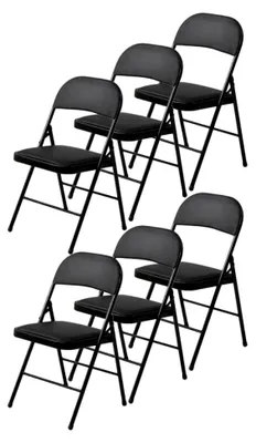 Produktbild von Klappstuhl Set mit 6 Stück, Gästestuhl aus schwarzem Kunstleder, Konferenzstuhl mit gepolsterter Sitzfläche, Besucherstuhl mit klappbarem Metallgestell, platzsparender Faltstuhl