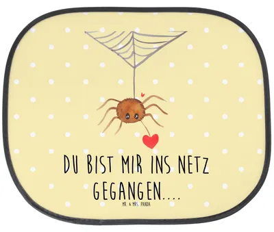 Produktbild von Mr. & Mrs. Panda Sonnenschutz Auto Spinne Agathe Liebe - Gelb Pastell - Geschenk, hitzeschutz, saugnapf, seitenscheiben, Sonnenblende, Liebesbeweis, Liebesgeschenk