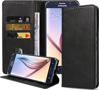Produktbild von Smartphonica Samsung Galaxy S6 kunstleren hoesje met  magnetische sluiting en pashouders book case - zwart