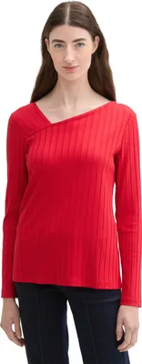 Produktbild von TOM TAILOR Damen Longsleeve mit asymmetrischen Ausschnitt, 36494 - Crimson, S