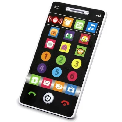 A toy smartphone with colorful icons and buttons.