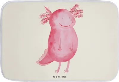 Produktbild von Mr. & Mrs. Panda Badematte Axolotl Glücklich - Weiß - Geschenk, gut Gelaunt, fußmatte bad, Motivation, Gute Laune, Badezimmerteppich, Badteppich, duschmatte, Lebensfroh
