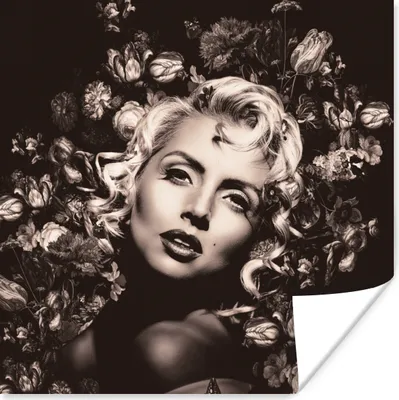 Produktbild von MuchoWow® Poster Blumen - Schwarz - Weiß - Frau 75x75 cm - Wand Dekoration