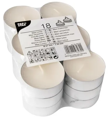 Obrázok produktu pre PAPSTAR maxi čajové sviečky priemer: 57 mm biela 18 kusov