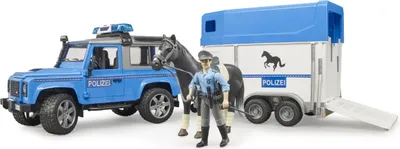 Produktbild von Bruder 02588 - Land Rover Defender Polizeifahrzeug, Pferd und Polizist
