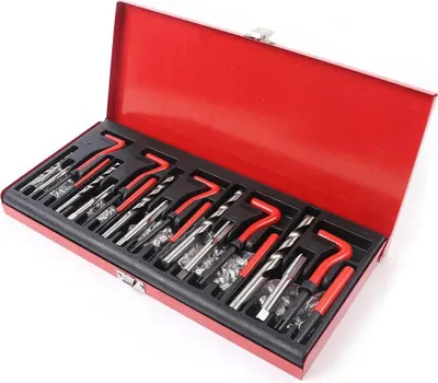 Image de Kit de réparation de filetages - Jeu d'outils 131 pièces - Pour moteur automobile - Inserts filetés M5 M6 M8 M10 M12