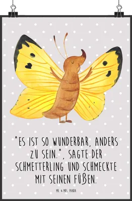 Produktbild von Mr. & Mrs. Panda Bild Schmetterling Zitronenfalter DIN A2 - Grau Pastell - Geschenk, Schmetterlinge, Wandbild, Fakt, Lustige Sprüche, Kunstdruck, Zauberhaft, Liebe