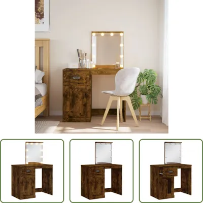 Zdjęcie produktu dla The Living Store Toaletka z oświetleniem LED dąb wędzony 90x42x132,5 cm