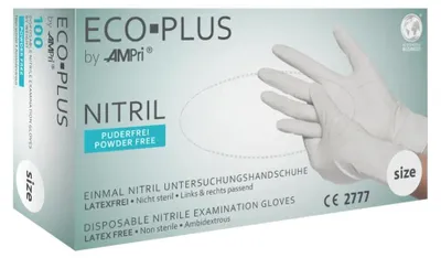 Produktbild von ECO-PLUS, Nitril-Untersuchungshandschuh, puderfrei, weiß, Gr. S | Box (100 Stück)