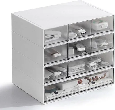 Produktbild von Famanu Büro-Organizer mit 9 Schubladen - Stapelbare Aufbewahrungsbox in Weiß
