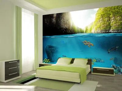 Produktbild von Vlies Fototapete Unterwasserwelt 400x280 cm Tapeten Wandtapete XXL Natur Fisch blau grün Kinderzimmer c-A-0020-a-a