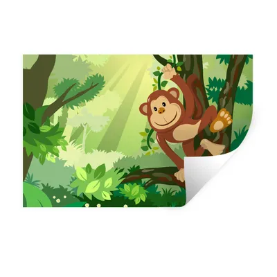 Produktbild von MuchoWow® Wandtattoo Wandsticker Wandaufkleber Affe - Dschungel - Jungen - Mädchen - Blumen - Kinder 120x80 cm Selbstklebend und Repositionierbar - Selbstklebend - Fototapeten