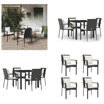 Produktbild von vidaXL 5 tlg. Garten Essgruppe mit Kissen Schwarz Poly Rattan - Garten Essgruppe - Garten Essgruppen - Essgruppe - Essgruppe Terrasse