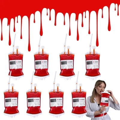 Productafbeelding van Halloween-drankzak in bloedzak-look - Set van 8 - 350 ml infusiezak - Kan als bloedzak worden gebruikt