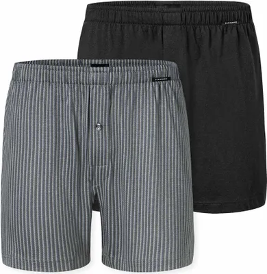 Produktbild von SCHIESSER Herren Jersey-Boxershorts, 2er Pack - 2Pack Boxershorts, Baumwolle, einfarbig Schwarz/Grau L