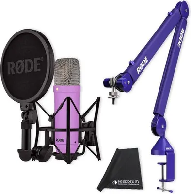 Zdjęcie produktu dla Mikrofon Rode NT1 Signature Purple z ramieniem przegubowym PSA1+ Purple i ściereczką