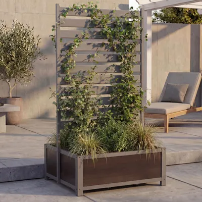 Image de Jardinière en aluminium avec treillis HWC-P97, bac à fleurs, pot de fleurs, espalier, 158 x 90 x 75 cm ~ gris