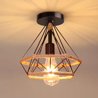 Productafbeelding van Vintage Hanglamp van Metaal en Touw voor Binnen